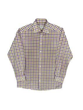ETON Dress Shirt Cotton Linen Poplin Multicolor Check Long Sleeve 15.5 Medium